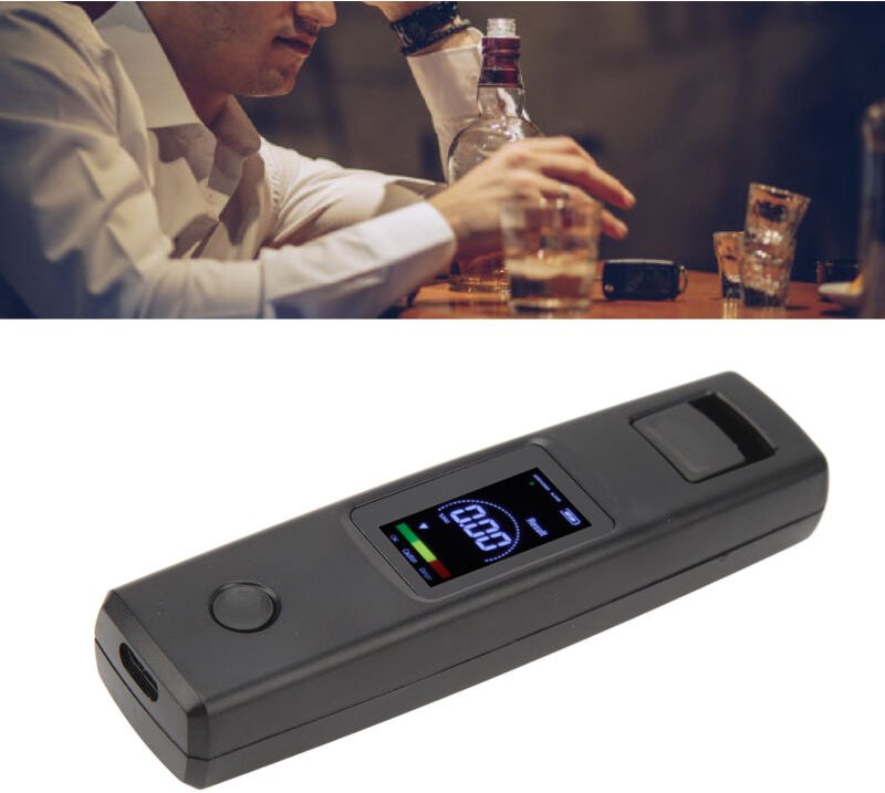 Tragbarer Alkoholtester mit LED-Anzeige 200 mAh, 3 Farben zeigen Genauigkeit an, Alkoholtester zum Autofahren, DUBUNS
