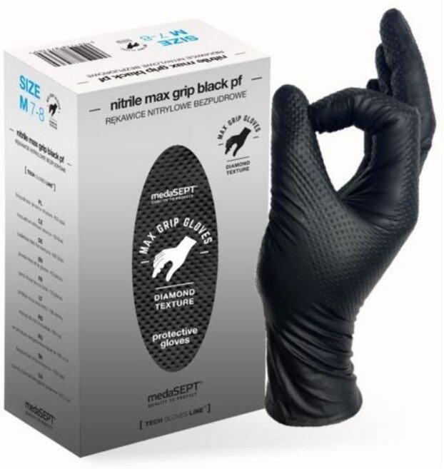 Verstärkte Nitril-Handschuhe Max Grip Schwarz Grösse. Xl