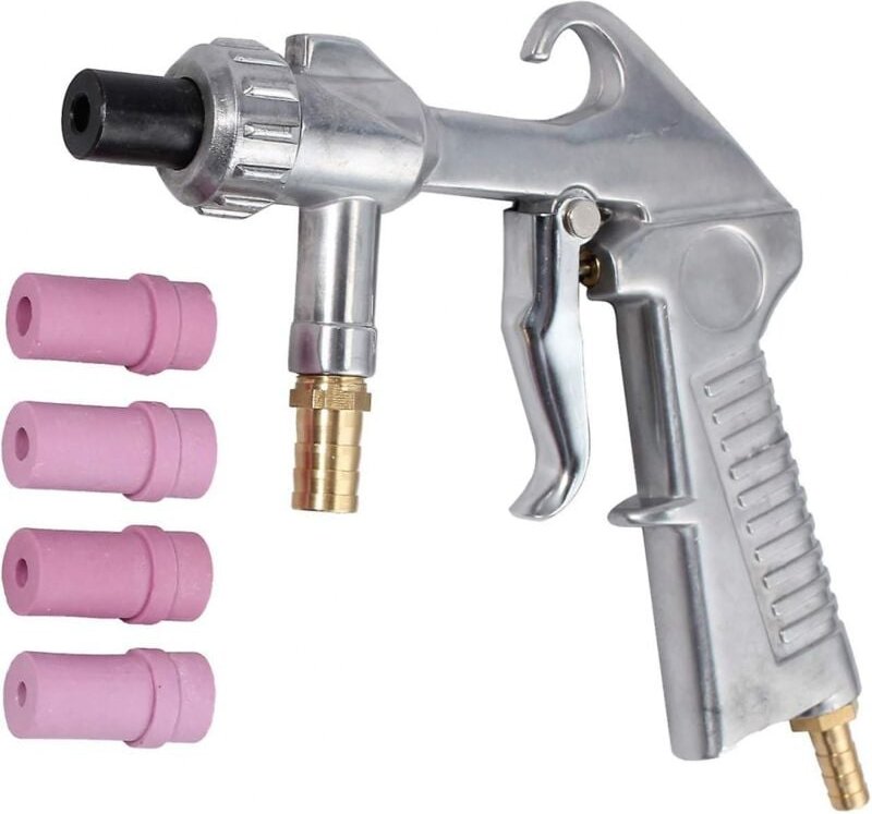 BEBUSINGOTO Sandstrahlpistole Sandstrahler + 4 Keramikdüsen + extra Eisendüsenspitzen-Set