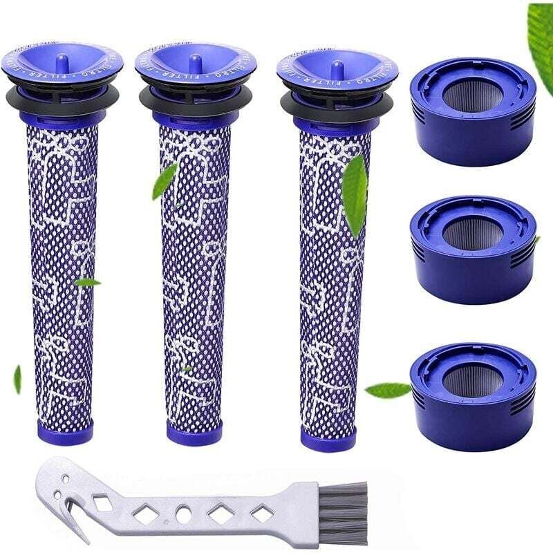 Geeignet für Dyson V7 und V8 Staubsaugerzubehör: Vorder- und Hinterfilterset (3 Vorderfilter + 3 Hinterfilter + weiße Bü...