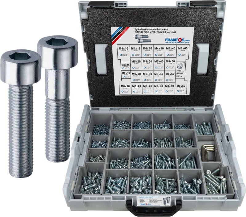 FRANTOS L-BOXX 1500 tlg. DIN 912 Zylinderkopfschrauben Sortiment (Stahl verzinkt)