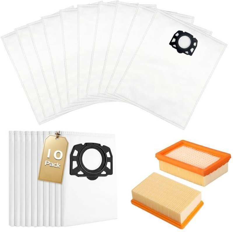 Packung mit 10 Filterbeuteln + 2 KFI 4410 Filtern für Kärcher Staubsauger WD4, WD5, WD6, MV4, MV5, MV6, WD5P, WD6P, KWD4...