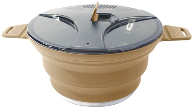 Faltbarer Topf für Den AußEnbereich, Silikon, Wandern, Kochtopf, Tragbarer Picknick-Topf, Edelstahl, Campingkocher, Khak...