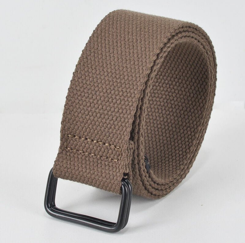 1 Canvas-Gürtel – 3,8 cm x 130 cm – Lässiger Gürtel mit Doppel-D-Ring – Für Damen und Herren geeignet – Dunkelbraun