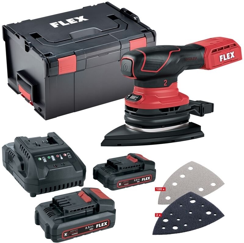 Flex Akku-Deltaschleifer ODE 2-100 18-EC 2x2,5 Ah Akkus, L-BOXX, 102tlg. Zubehör
