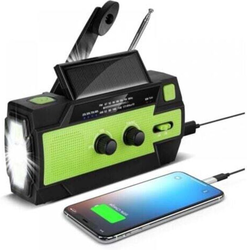 Tragbares Solar-Kurbelradio, aufladbares Dynamo-Radio mit AM/FM/WB, eingebauter 4000mAh Akku, 4 Modi LED-Taschenlampe, S...