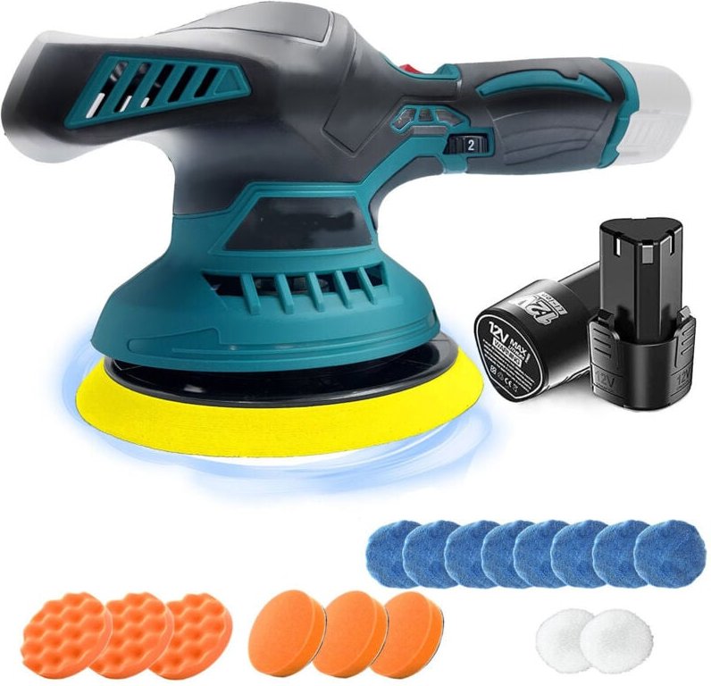 Polierer, kabelloser Auto-Puffer-Polierreiniger, 6-Zoll-tragbares Polierwachsmaschinen-Set, 6 Geschwindigkeiten, 125-mm-...