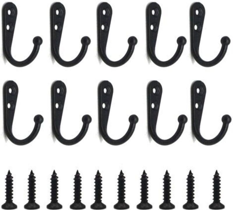 Set mit 20 schwarzen Wandhaken mit Schrauben zum Aufhängen von Schlüsseln, Handtüchern, Bademänteln und Taschen, um Plat...