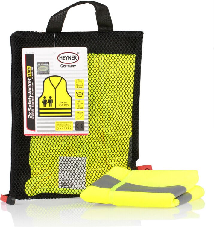 HEYNER® Warnweste Kinder 2er Set Leuchtend Gelb Reflektorweste Größe XS-S Geprüft & Zertifiziert DIN EN 1150:1999 Univer...