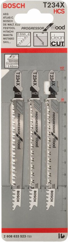 Bosch - Stichsägeblätter t 234 x 5 Stück 2608633528 für Weichholz Spanplatten