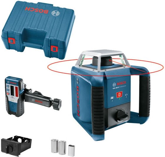 Bosch Rotationslaser grl 400 h mit 2x Batterie (LR20) + Empfänger im Koffer