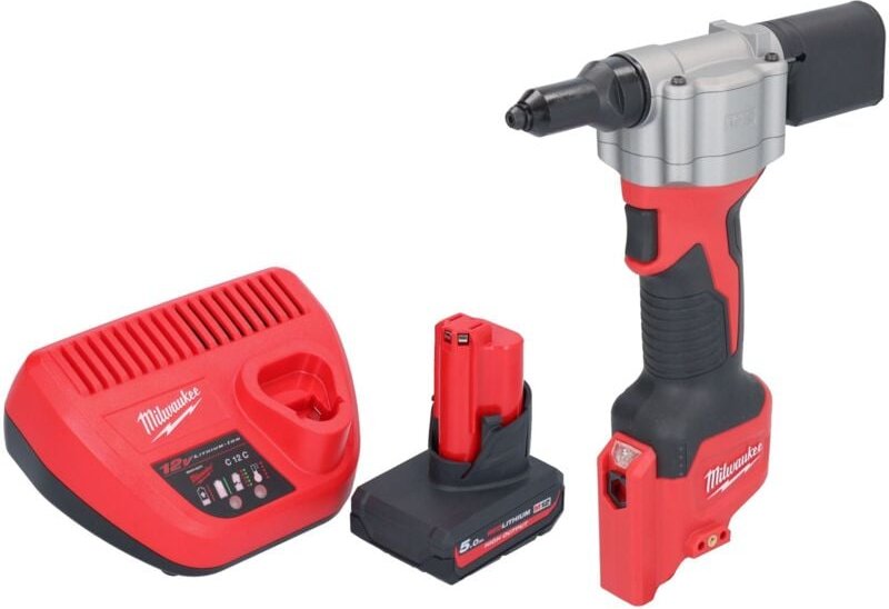 Milwaukee M12 BPRT-501 Akku Blindnietgerät 12 V 20,32 mm + 1x Akku 5,0 Ah + Ladegerät