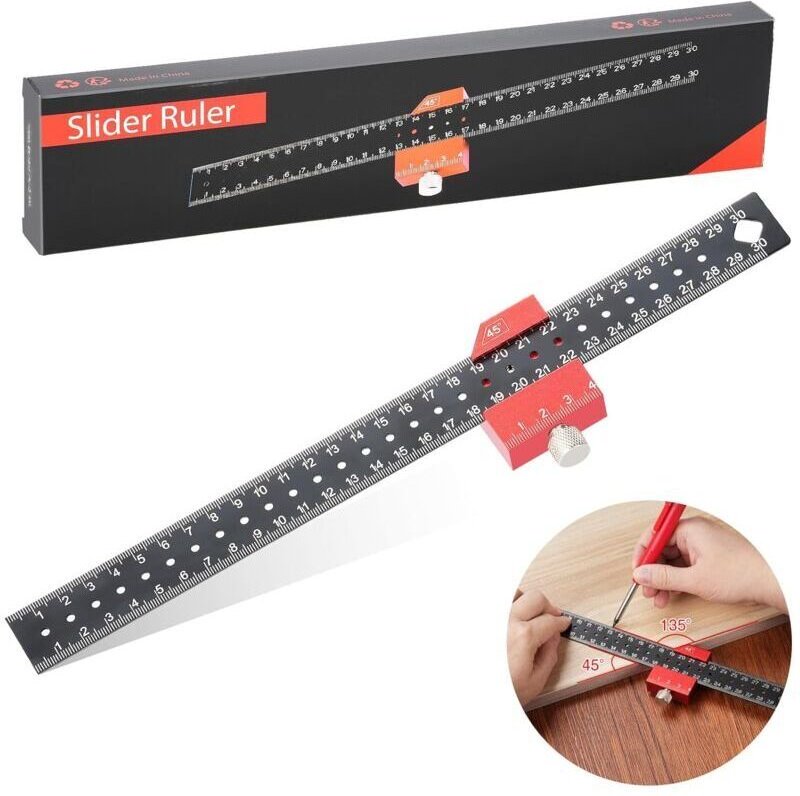 KZQ - 300 mm Profi-Kombinationswinkel, 45°/90° metrischer Zimmermanns-Anreißer, Messwerkzeug, Linienblock für die Holzbe...