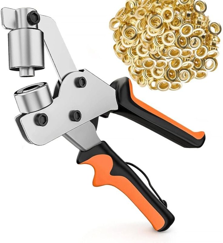 Metallösen-Set 10 mm, Ösenzange mit 300 Ösen, Ösenstanzzange, professionelles Locher-Set für Planenstoffe, Leder, Karton...