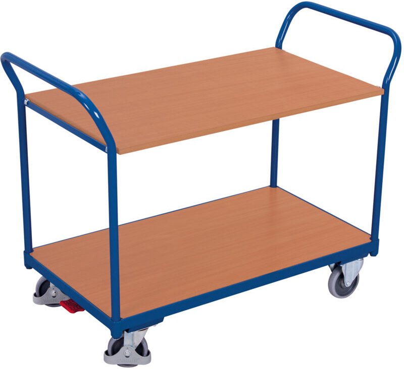 VARIOfit Tischwagen mit 2 gebogenen Schiebegriffen und 2 Ladeflächen 1000x600mm Anthrazitgrau RAL 7016