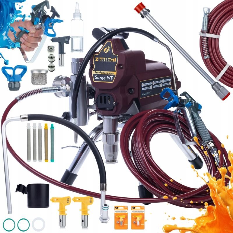 Zenthril Set Surge WF – Airless Farbspritzgerät 1800 W, 200 bar, 2 L/min, 0,019" Düse EasyPerformance Serie Für Wandfarb...
