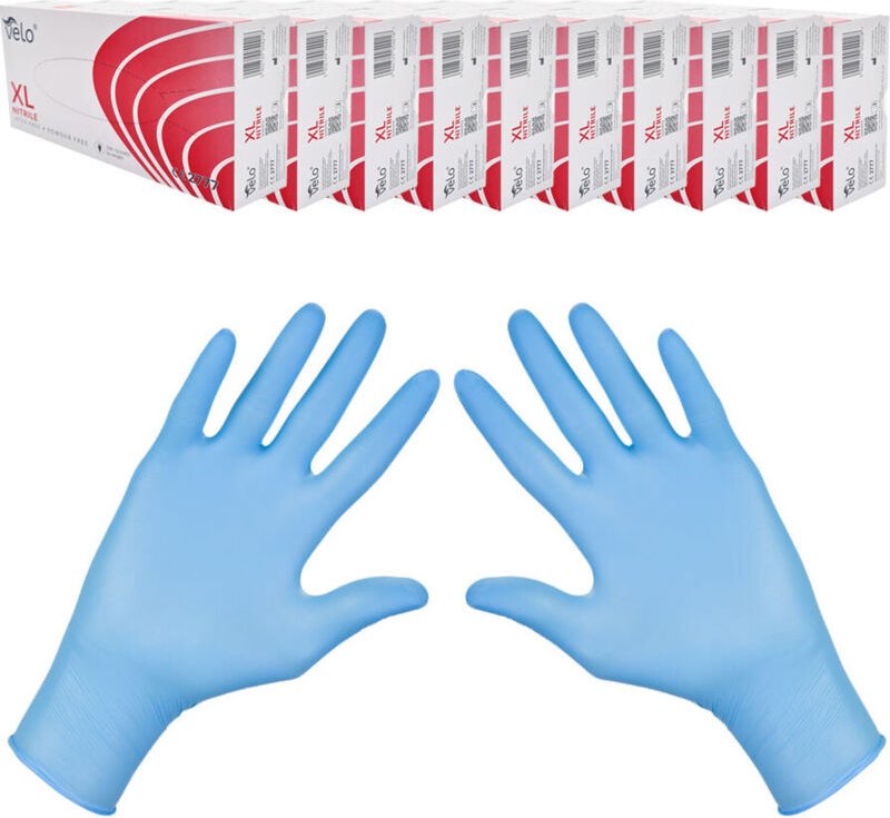 Velo blaue XL Nitrilhandschuhe, 100 Stück, Karton mit 10 Packungen