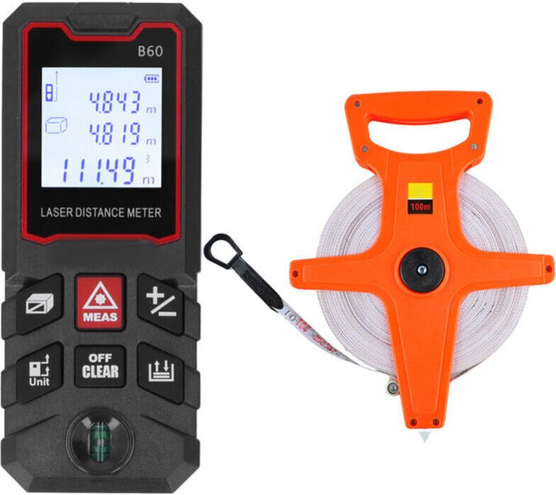 Laser-Entfernungsmesser, intelligentes Messgerät, Flächen- und Volumenmessung bis 60 Meter mit Wasserwaage und 100 m lan...