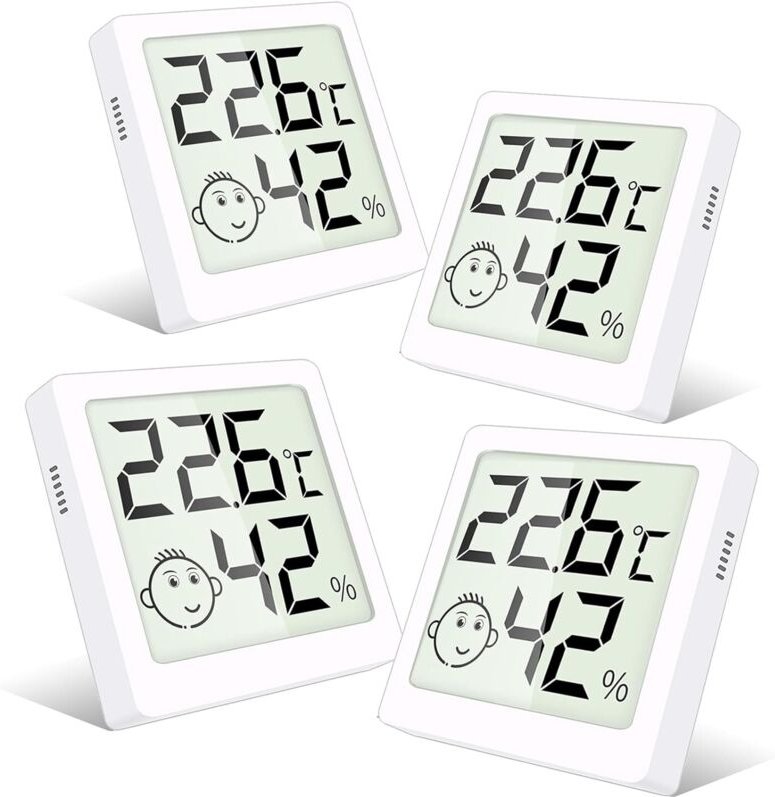 Hygrometer Innen, Luftfeuchtigkeitsmesser Innen 4 Stück Mini Thermometer Baby mit Smiley-Indikator Gauge, Luftfeuchtigke...