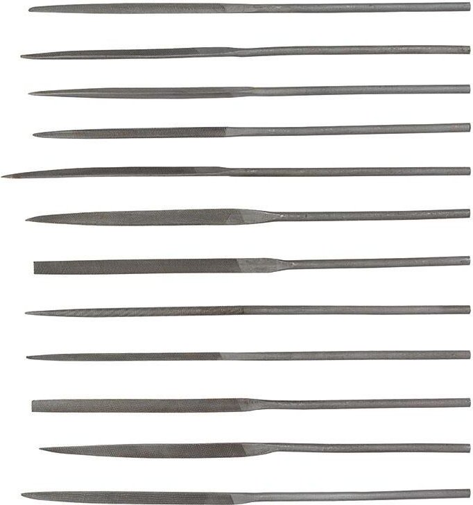 Serie von 12 Nadelfeilen aus gehartetem Stahl 140 mm Fervi 0214