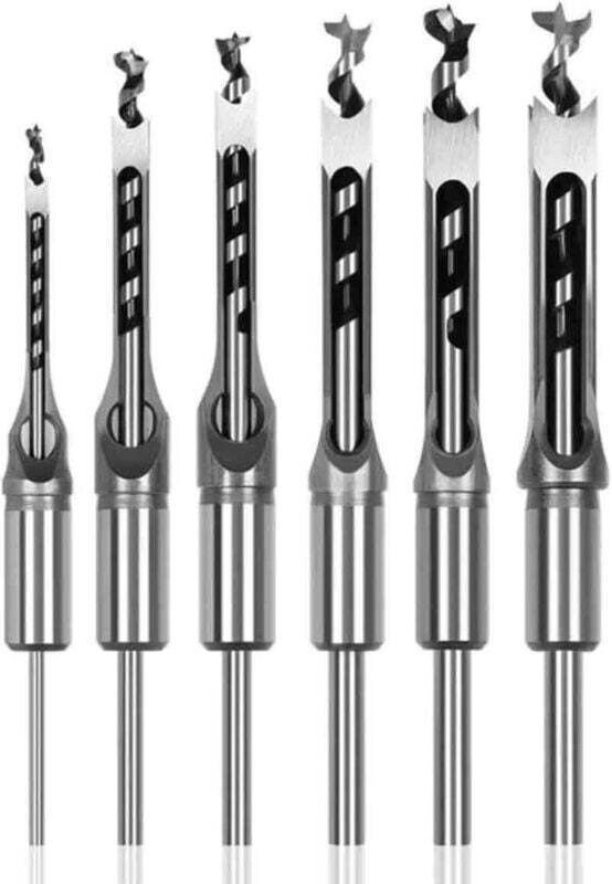 6er-Set Vierkantbohrer – Hohlstahl – Durchmesser 6–16 mm – Für Zapfenlöcher und Holzbearbeitung