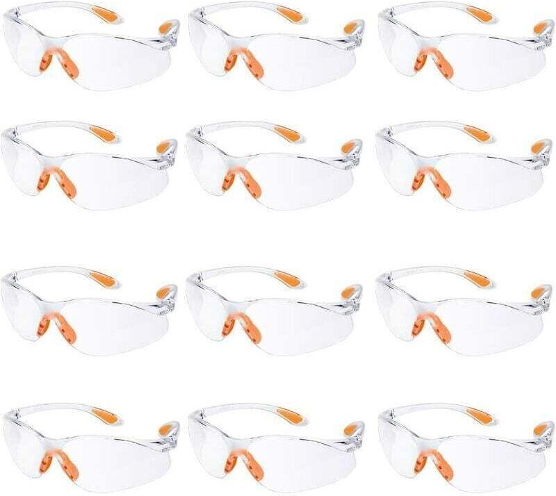Lot de 12 Lunettes de Sécurité Transparentes Anti-Rayures avec Nez en Caoutchouc pour Chantier