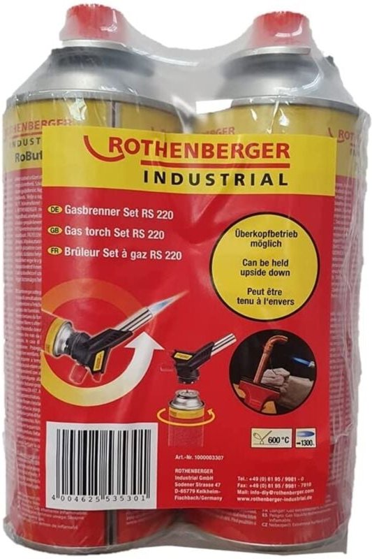 Industrial Gasbrenner rs 220 Set inklusive 2x RoButan Gaskartusche 220 ml - 1000003307 - Rothenberger