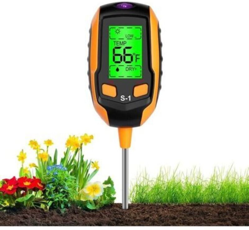 4-in-1-Bodenfeuchtigkeitsmesser – Digitales LCD-Display – Temperaturtester für Pflanzen/Bodenfeuchtigkeit/pH-Wert/Sonnen...
