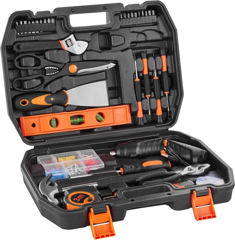 Werkzeugsatz, ein 96-teiliges allgemeines Haushalts-Handwerkzeugset, bestehend aus einem Akkuschrauber und einem tragbar...