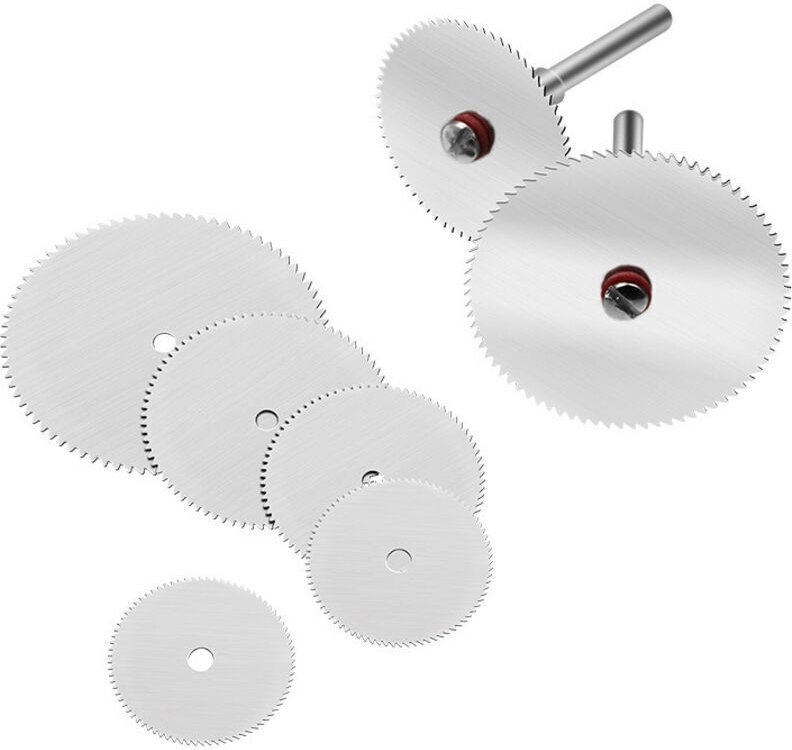 10 Bohrscheiben (fünf Größen, je zwei), vier 3-mm-Bohrfutter, Kreissägeblatt aus Edelstahl, Trennscheibe für Rotationswe...