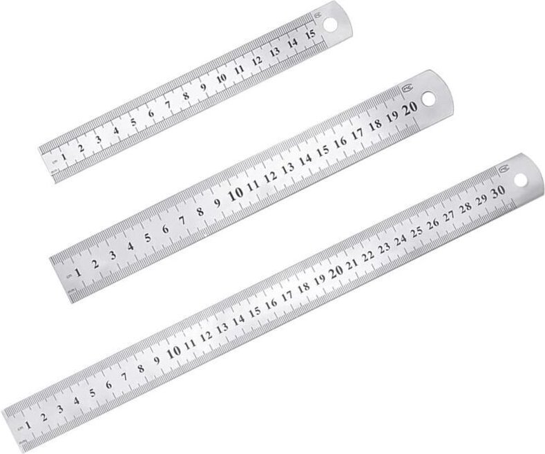 3-teiliges Präzisionslineal-Set aus Edelstahl, Metall-Lineal-Set, 15 cm (6"), 20 cm (8"), 30 cm (12"), silbernes Edelsta...