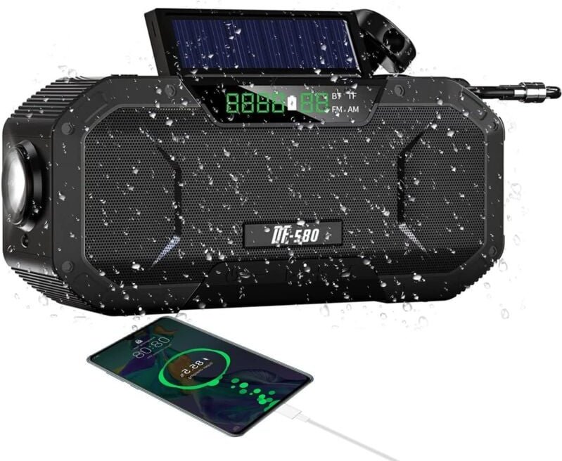 Solarradio, tragbares AM/FM-Handkurbelradio mit 5000 mAh, wiederaufladbares Dynamoradio, wasserdichte LED-Taschenlampe, ...