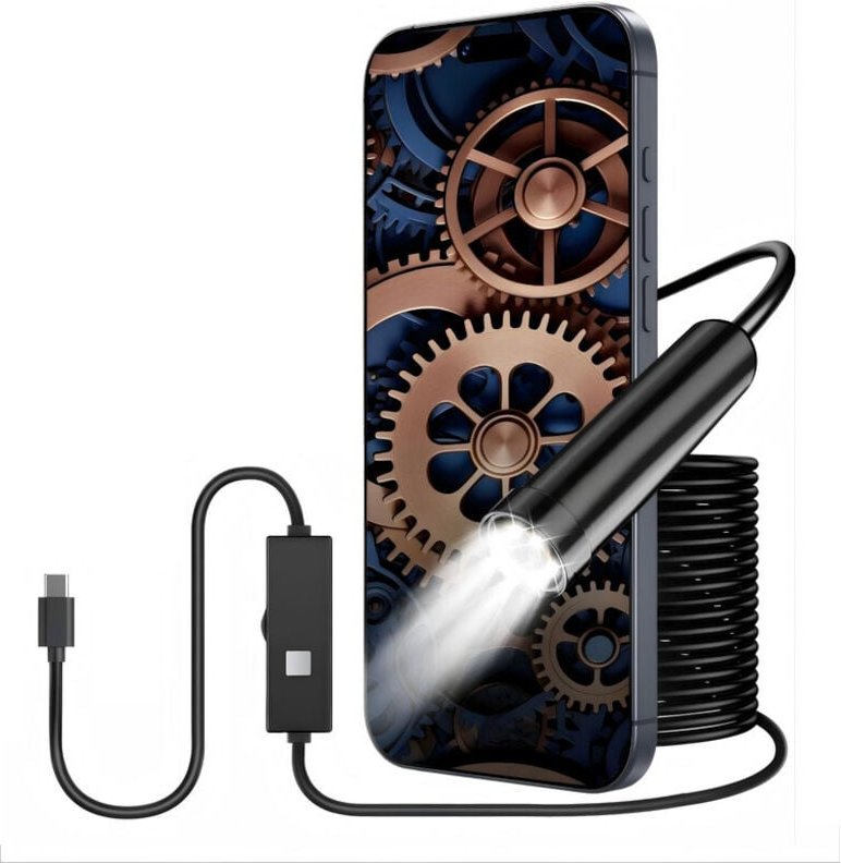 Endoskopkamera mit Licht, 10 m halbstarre Kabelinspektionskamera, 8,0 mm Typ-C-Endoskop und 6 LEDs, USB-Endoskopkamera f...