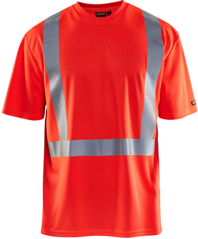 Hochsichtbares Arbeitst-Shirt mit V-Ausschnitt, UV- und geruchsresistent 3382 - Neonrot L