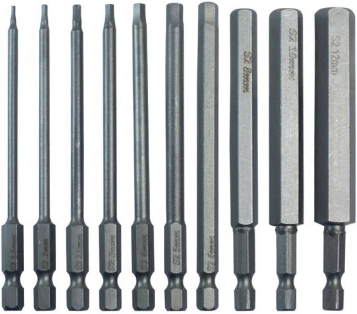 100 mm langer Sechskant-Bit-Satz mit Bit-Aufbewahrung, S2 H1,5-H12 Sechskantschaft, farbiger Metall-Inbusschlüssel, 10-t...