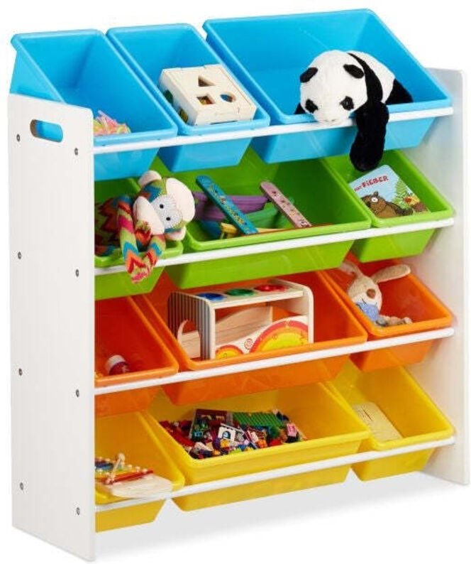 Childrens storage shelf with bins