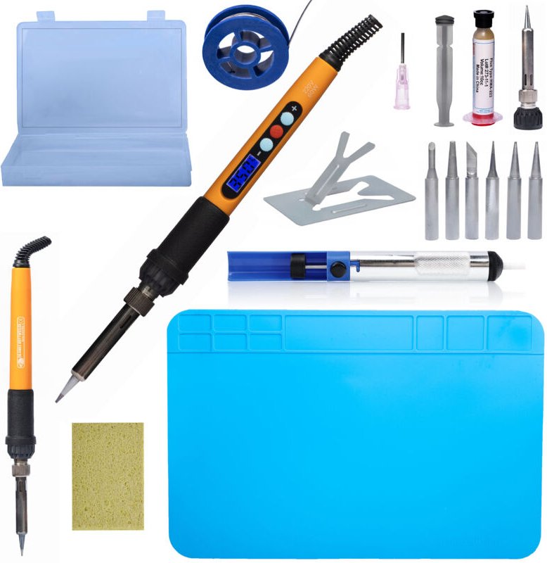Rosfix Set Elektrisches Lötkolben-Set Electric S 17in1 – 60 W, 180–500 °C, LCD, ESD-Schutz 6 Spitzen, Entlötpumpe, Lötzi...