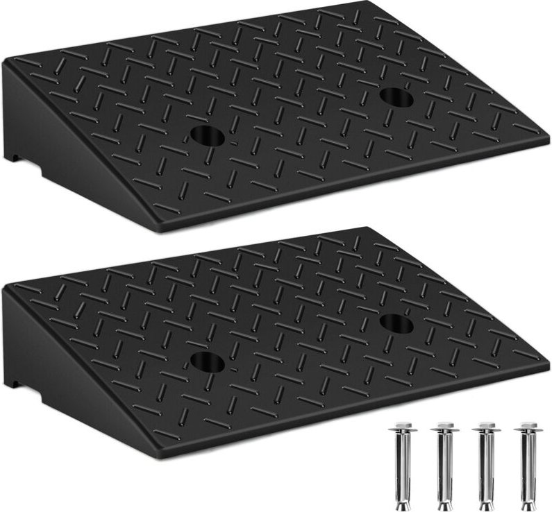 Jiubiaz 2x Bordsteinrampe Gummi Auffahrrampen Schwellenrampe Tragbar Rollstuhlrampe 49x30x11cm Rutschfest für Rollator R...