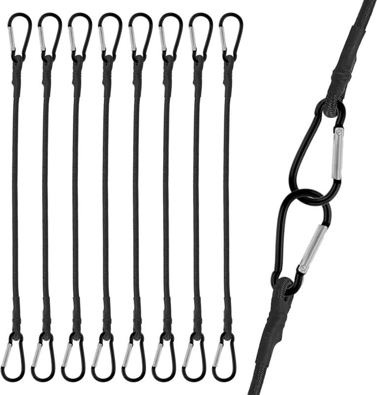Gummiseile mit Karabinern, 8 Stück 25 cm Gummiseile mit Karabinern, Gummiseile mit Karabinern für Camping, Planen, Zelte...