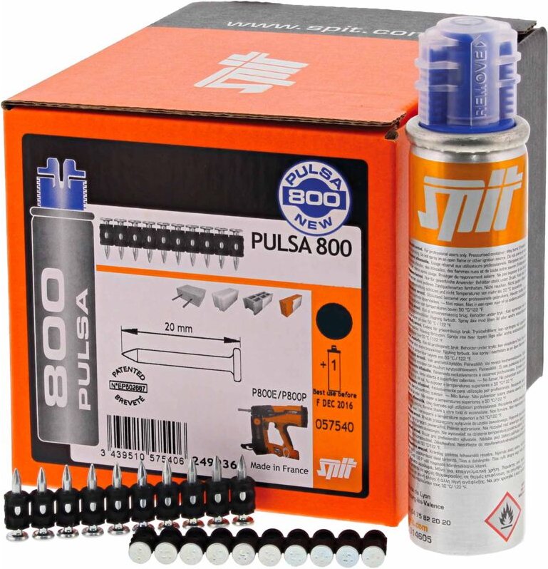 Itw C6 40mm fh, Nägel Spit Pulsa, Standardnägel, inkl. 3 Kartuschen Gas, 1500 Stk Nägel 40mm (057548