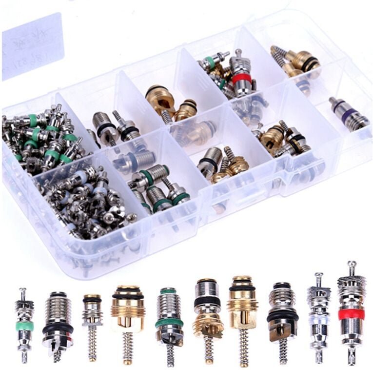 Tlily - 104-Teiliges Sortiment ein Auto-Klimaanlagen-Ventilkernen, a/c, ac, Shrader-Ventilkern und Werkzeug R134 R12 HVA...