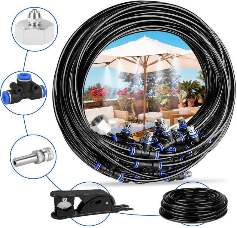 Terrassen-Sprühsystem, 20 m langes Garten-Sprühsystem mit 20 Düsen, robustem Schlauch und abnehmbaren Düsen für Garten, ...