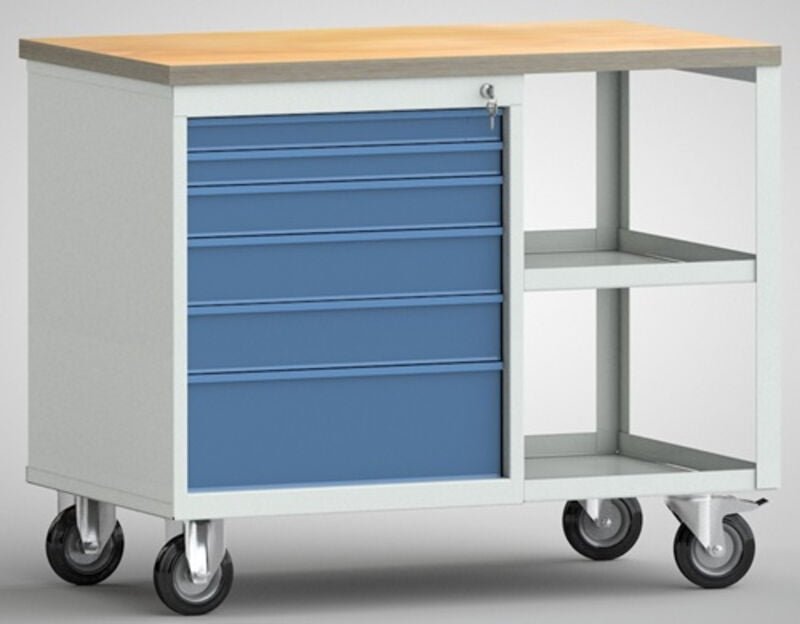 Werkbank PW 700 B1000xT620xH805mm Buche Multiplex lichtgrau / brillantblau 6 Schubl.