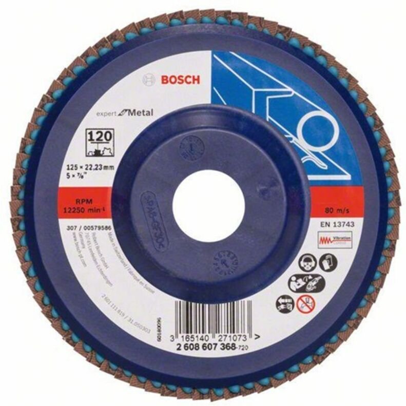 Bosch - Fächerschleifscheibe Expert for Metal 125 22,23 120 gerade Kunststoffteller - 2608607368