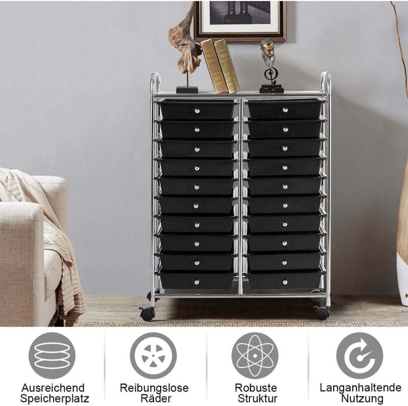 Mobiler lagerwagen mit 20 schubladen schwarz