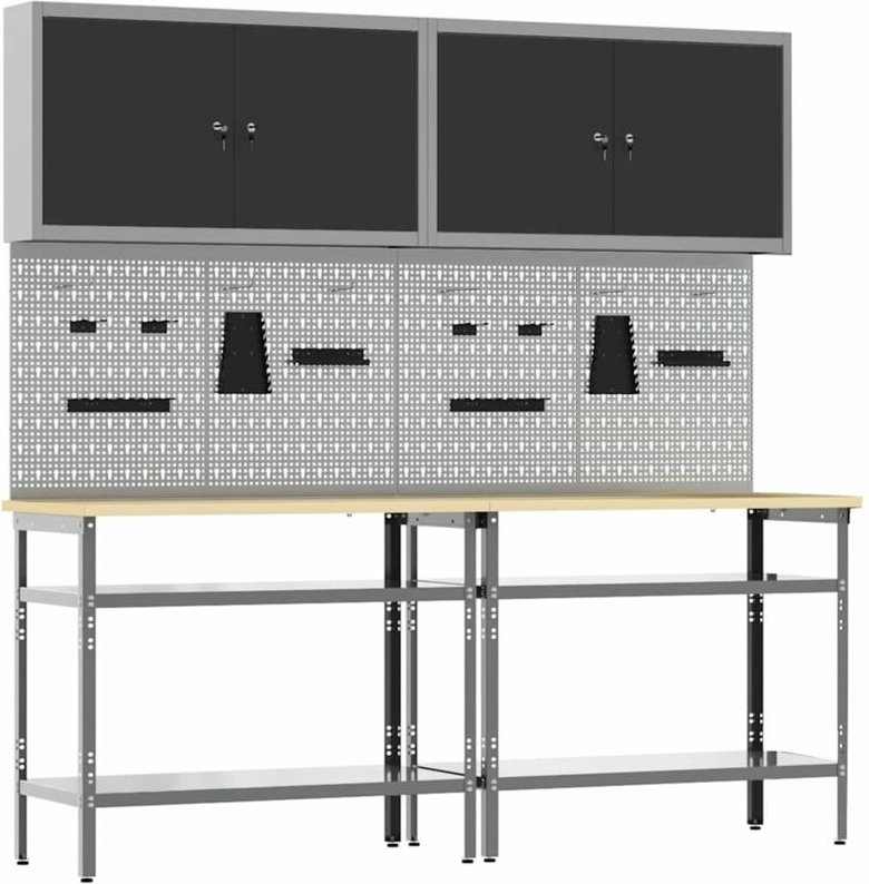 Vidaxl - Werkbank-Set mit Regal 8 pcs Grau 200 x 55 x 200 cm Stahl