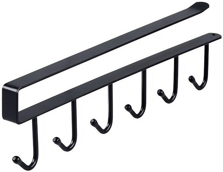 Schwarzes Schrankregal, 27 cm lang, 1 Hakenreihe, Kleiderschrank-Organizer, Küchenhaken ohne Nägel oder Gebrauchsspuren