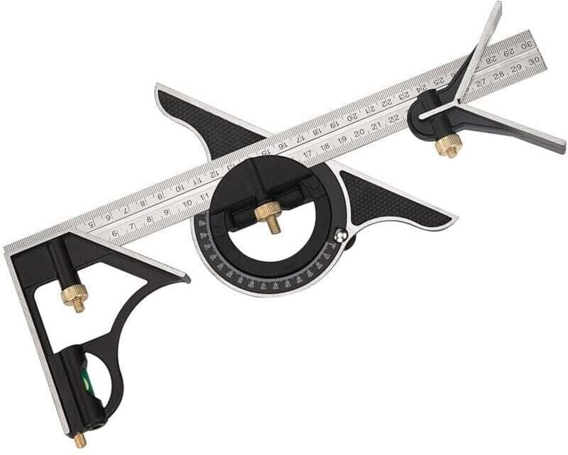 Squadra combinata in metallo, righello multifunzione per carpenteria, righello angolare combinato con goniometro a livel...