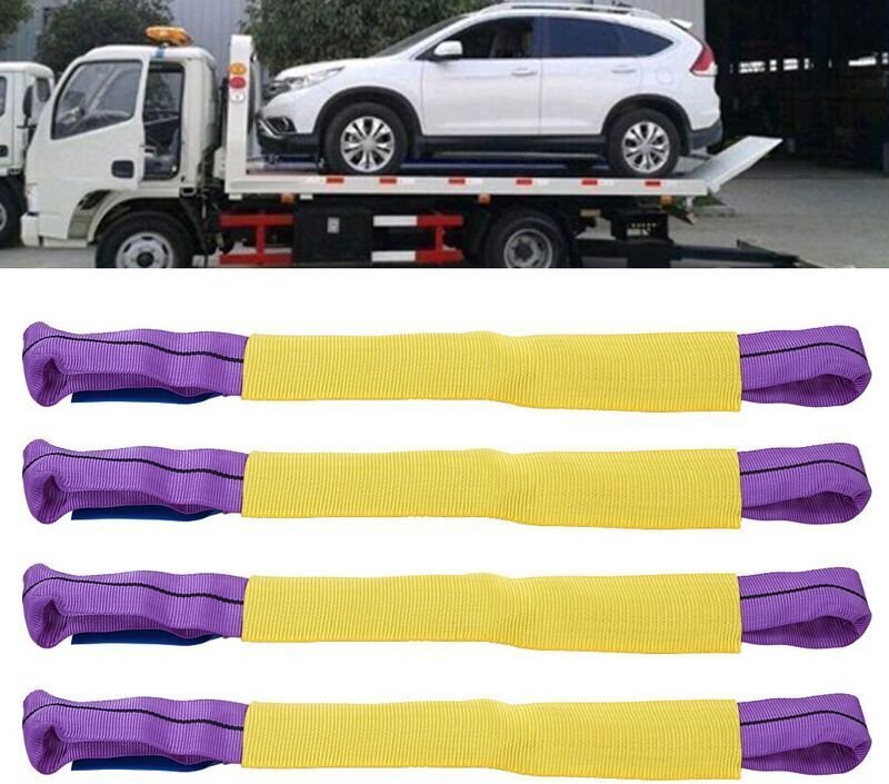 Vtizikl 4 pièces de récupération de roue en alliage sangles de fixation remorque transporteur jaune/violet A