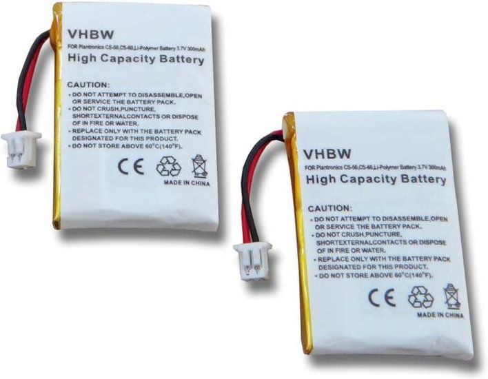 Vhbw - 2x Akku kompatibel mit Plantronics Supraplus CS351N, CS361N Wireless Headset Kopfhörer (300 mAh, 3,7 v, Li-Polyme...